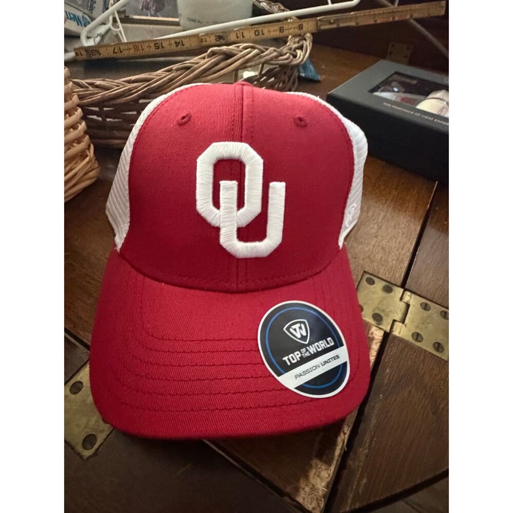 Top Of The World Snapback Hat Crimson/White Oklahoma Sooners Trucker - Picture 5 of 9